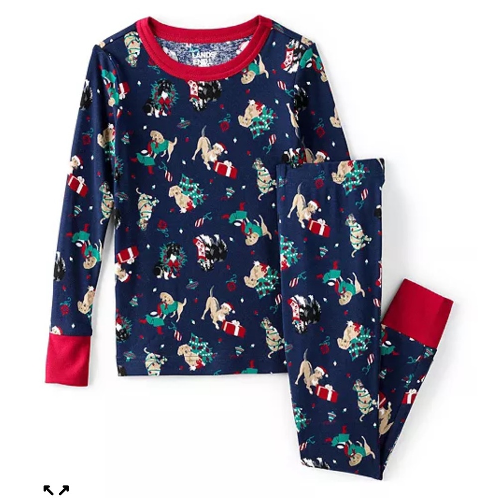 Lands' End Kids Holiday Dogs Long Sleeve Snug Fit Pajama Set Christmas size 14